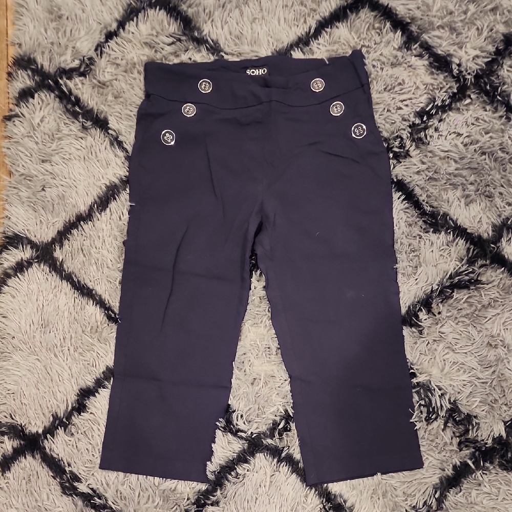 Women's Soho Navy Capris with Button Detail